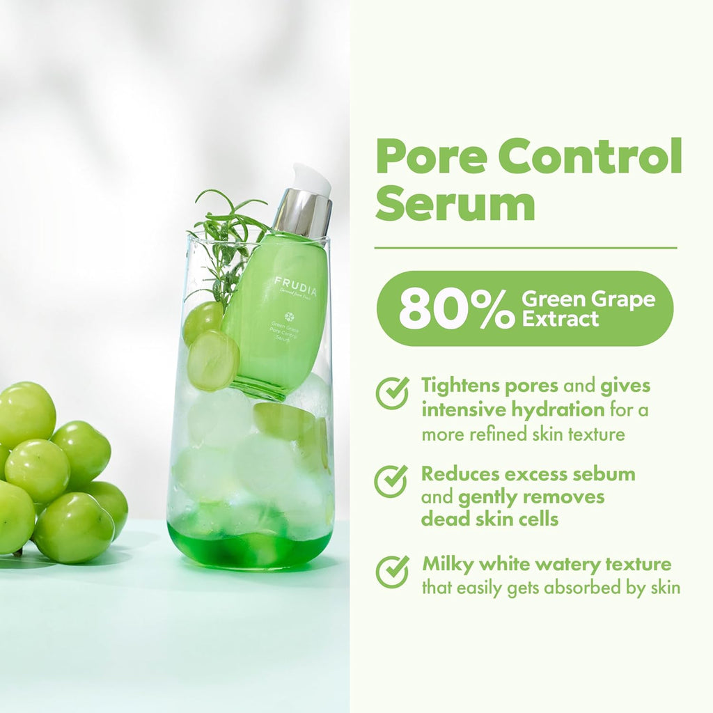 Green Grape Pore Control Serum (1.76 Oz) – 80% Green Grape Extract & Tannin Pore Complex | Pore Minimizing Korean Face Serum W/Anti Sebum P & Vegan Collagen | Vegan and Cruelty Free